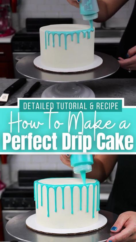 Blue Drip Cake, Drip Cake Tutorial, Drip Cake Recipes, Cake Easy Recipe, Drop Cake, Blue Drip, Chocolate Drip Cake, Cake Decorating For Beginners, Gateaux Cake