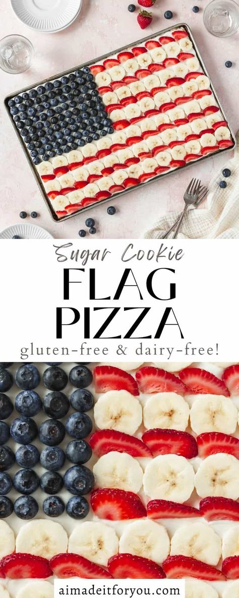 If you’re looking for a patriotic, fun, festive, and somewhat healthy dessert to make, look no further than my 4th of July Fruit Pizza! Made with a base of sugar cookie, a layer of cream cheese frosting, and fresh-cut fruit, this American flag fruit pizza is a crowd-pleaser! American Flag Fruit Pizza, 4th Of July Fruit Pizza, American Flag Dessert, Flag Fruit Pizza, Fruit Flag, Fruit Pizza Cookies, Flag Desserts, 4th Of July Fruit, Fruit Pizza Frosting