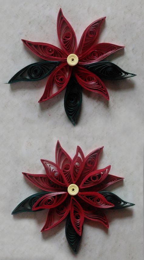 DIY - Paper Quilled Poinsettia! Beautiful and simple Christmas craft Christmas Quilling Ideas, Quilled Poinsettia, Christmas Quilling, Paper Quilling Patterns, Valentine Cards Handmade, Quilling Ideas, Paper Magic, Easy Arts And Crafts, Quilling Techniques