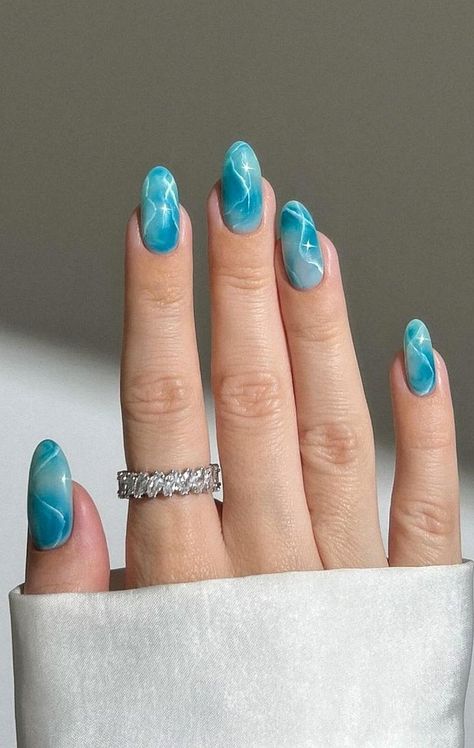 15 Best Beach Themed Nails Ideas For a Stylish Summer Look | Beach Nails Aesthetic Beach Themed Nails, Milk Jelly, Blooming Gel, Beach Nail Designs, Marble Nail Designs, Nagel Tips, Cute Summer Nails, Blue Nail Designs, Vacation Nails