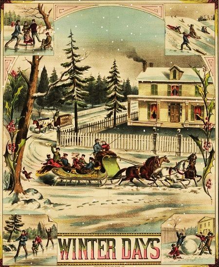 Postal Vintage, Christmas Illustrations, Vintage Christmas Images, Currier And Ives, Old Christmas, Images Vintage, Old Fashioned Christmas, Christmas Past, Christmas Scenes