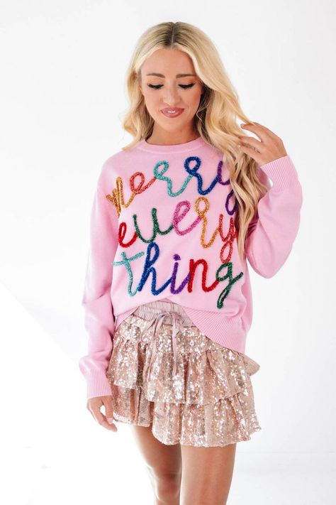 Outfit Ideas For Teens, Fresh Hairstyles, Merry Everything, Queen Of Sparkles, Cute Christmas Outfits, Mom Outfits, Pink Christmas, Ugly Sweater, Girly Girl