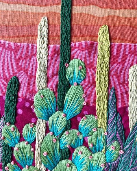 Rolling Desert Hills - 6 Inch Hand Embroidered Cactus Field, Desert, Botanical Fiber Art Wall Decor Rainbow Desert, Desert Crafts, Embroidery Mexican, Embroidered Cactus, Desert Hills, Cactus Embroidery, Simple Hand Embroidery Patterns, Tropical Botanical, Embroidery Stitches Tutorial