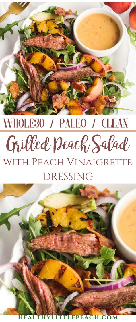 Flank Steak Salad, Healthy Little Peach, Salad Steak, Grilled Peach Salad, Paleo Salads, Peach Salad, Salad Healthy, Supper Ideas, Grilled Peaches