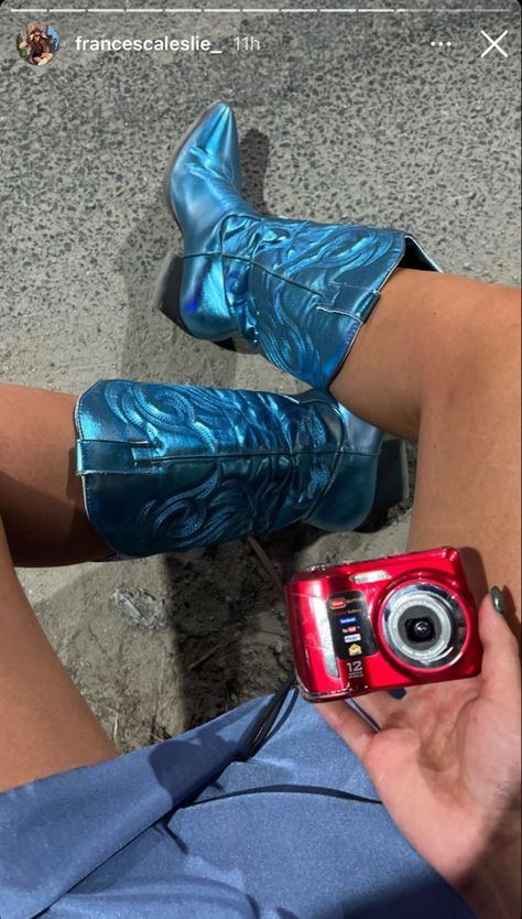 Boots Instagram Story, Blue Cowboy Boots Outfit, Blue Cowboy Boots, Cowboy Boots Outfit, Red Camera, Shoe Wishlist, Blue Boots, Women Boots, Western Outfits