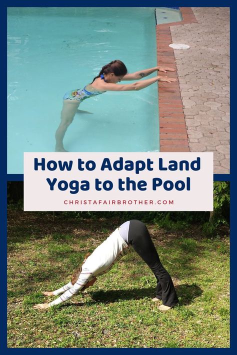 Adapting land yoga to the pool can be easy when you're clear on your practice goals. 💦 Here's an article on how to adapt postures that are very similar in both environments💦 Somewhat different… Water Yoga Exercises, Water Yoga Poses, Aqua Exercises, Swimming Exercises, Aqua Therapy, Water Aerobic Exercises, Shallow Pool, Pool Workouts, Swimming Pool Exercises