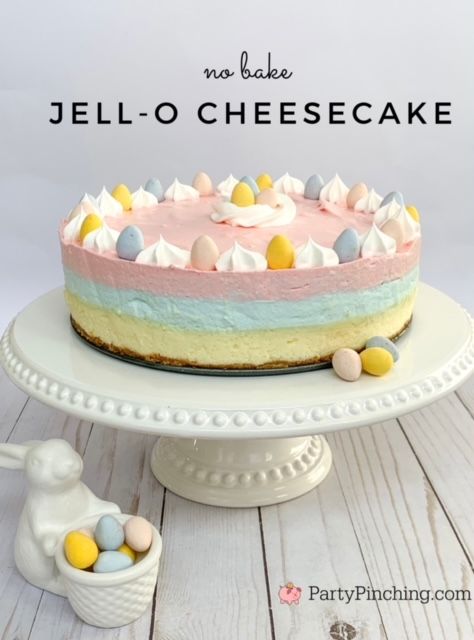 Dessert Recipes Easter Simple, Cheesecake Recipes For Easter, Easter Cake Roll Recipes, Easter Cheesecake Ideas, Desserts For Easter Dinner, Cheesecake Recipes Easter, Easter Jello Cake, Easter Jello Recipes, Jello Cheesecake Recipes