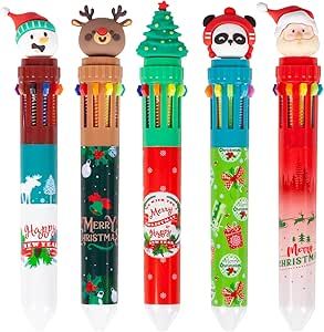 YOYTOO Cute Cartoon Christmas Multicolor Ballpoint Pen 0.7 mm, 10-in-1 Colored Retractable Ballpoint Pens for Office Supplies Students Children Gift, 5 Count Cheap Christmas Gifts For Kindergarten Students, 1st Grade Class Christmas Gifts, Student Gifts Christmas From Teacher, Student Christmas Gifts From Teacher Fun, Holiday Gift Bags For Kids School, Gifts For Classmates Christmas Kids, Christmas Goodies For Kids School, Christmas Gifts From Teachers To Kids, Kids Class Christmas Gifts Treat Bags