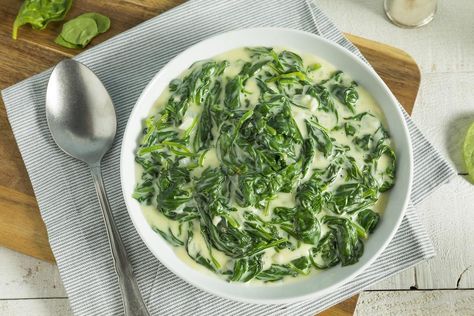 Horn And Hardart, Creamed Spinach Recipe Healthy, Healthy Creamed Spinach, Creamed Spinach Recipe Easy, Boursin Cheese Recipes, Keto Creamed Spinach, Spinach Side Dish, Spinach Souffle, Creamed Spinach Recipe