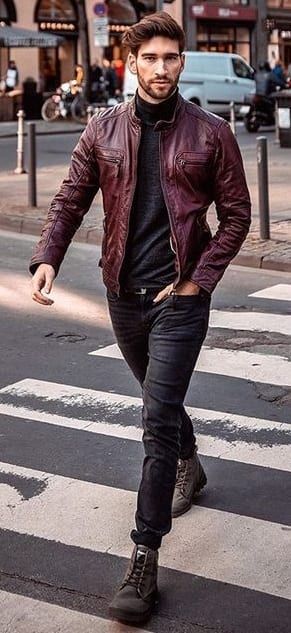 Brown Leather Jacket Outfit Men, Burgundy Jacket Outfit, Brown Leather Jacket Outfit, Jacket Outfit Men, Men Vintage Style, Leather Shirt Jacket, Maroon Leather Jacket, Leather Jacket Outfit Men, Stylish Leather Jacket