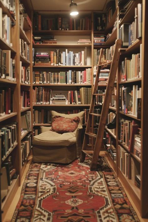 In Home Library With Ladder, Walk In Library, Walk In Closet Library, Hidden Library In House, Small Room Library Ideas, Library In Room, In House Library, House Library Ideas, Library In House