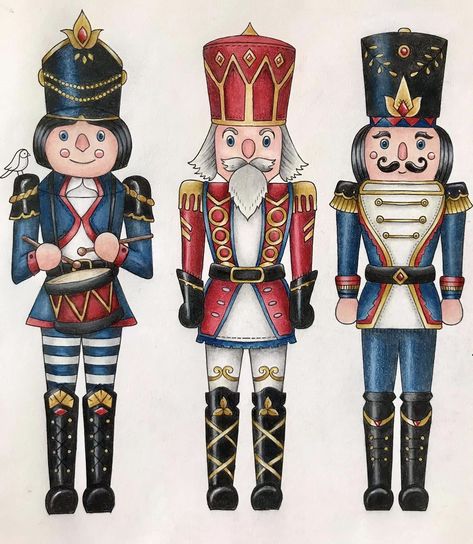 Vintage Christmas Nutcracker, Nutcracker Christmas Drawing, Nutcracker Painting Ideas, The Nutcracker Art, Nutcracker Drawing, Nutcracker Image, Johanna Basford Christmas, Nutcracker Christmas Decorations, Basford Coloring