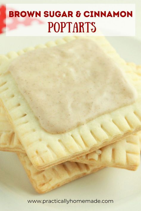 Pop Tart Pie, Pop Tart Recipes, Cinnamon Pop Tarts, Cinnamon Squares, Homemade Poptarts, Brown Sugar Pop Tarts, Homemade Easy Recipes, Practically Homemade, Baked Peaches