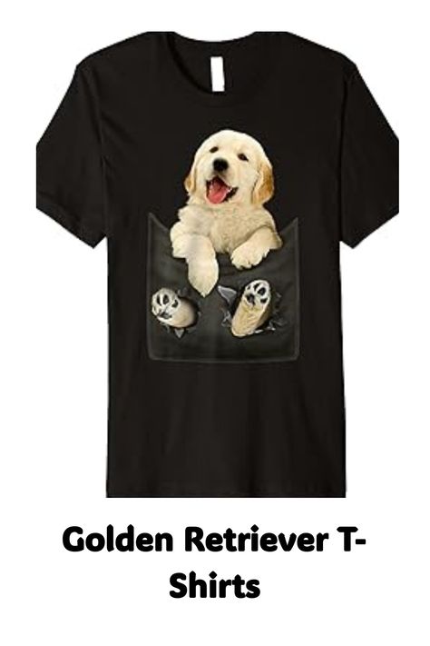 Golden Retriever In Pocket Puppy Premium T-Shirt Golden Retriever Puppy Clothes, Golden Retriever In Clothes, Golden Retriever Sublimation, Golden Retriever Shirt, Cat Store, White Short Sleeve T-shirt With Dog Print, Top Fashion Brands, Shop Top, Dog Shirt