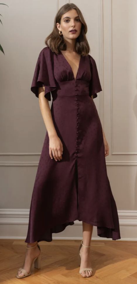 Plum Bridesmaid, Plum Bridesmaid Dresses, Bridal Party Attire, Plum Dress, Burgundy Bridesmaid Dresses, Jenny Yoo, Creation Couture, Modern Dress, Sleeve Midi Dress