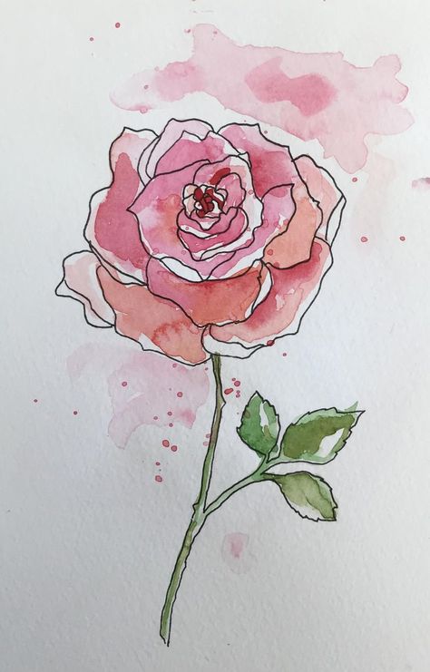 Water Colour Rose Easy, Watercolor Flowers Rose, Watercolor Rose Easy, Watercolor Art Rose, Rose Watercolor Painting Easy, Watercolour Roses Easy, Watercolour Rose Painting, Rose Painting Simple, Flower Paintings Watercolor