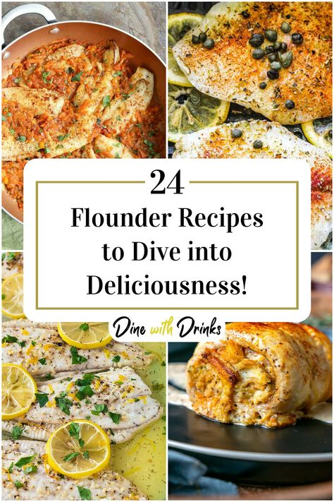 Collage of 4 flounder recipes. Pan Seared Flounder Recipes, Flounder Tacos, Flounder Recipes Healthy, Flounder Fillet Recipes, Flounder Recipes Baked, Flounder Fish Recipes, Seafood Cuisine, Fried Flounder, Flounder Recipes