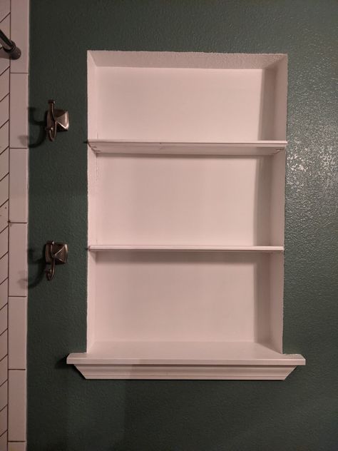 Turn Window Into Shelves, Window Turned Into Shelves, Convert Window To Shelves, Window Hole In Wall Ideas, Old Wall Shelves Makeover, Between Stud Shelves, Over Windoe Shelf, Diy In Wall Shelves Between Studs, Recessed Shelves Between Studs The Wall