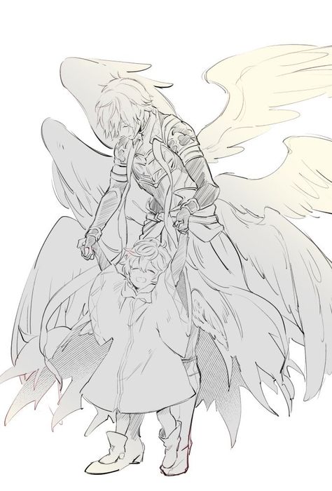 Angel Wings Drawing, Arte Peculiar, Wings Drawing, Angel Drawing, Angel And Devil, Art Tutorials Drawing, Anime Poses Reference, Drawing Base, Drawing Poses