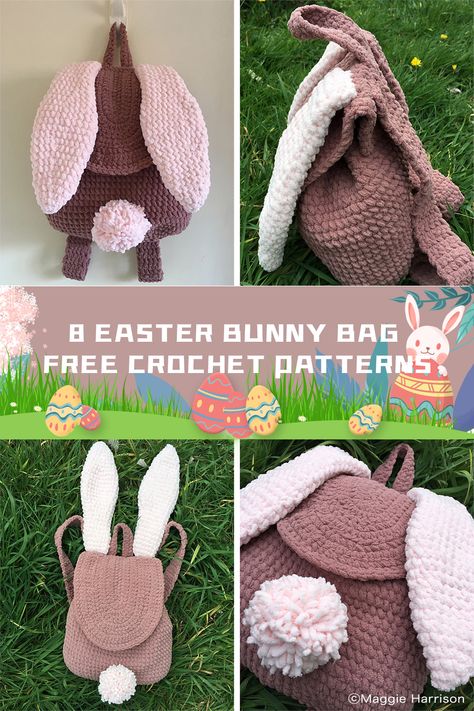 8 Easter Bunny Bag FREE Crochet Patterns - I Good Ideas Bunny Ears And Tail, Floppy Eared Bunny, Easter Bunny Treats, Bunny Backpack, Bunny Treats, Bunny Bags, I Love Them So Much, The Easter Bunny, Crochet Lessons