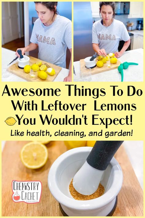 Do you have leftover lemons or did you just use the juice? Save excess lemons and peels for some incredible things around your home. Powerful health lemon powder, strong disinfectant and cleaner, room spray, and more neat things based on science! on Chemistry Cachet Leftover Lemons, Soft Scrub Recipe, Kitchen Extras, Cut Flower Food, Toxic Household, Lemon Powder, Pink Lemonade Recipes, Room Spray Recipe, Collagen Smoothie