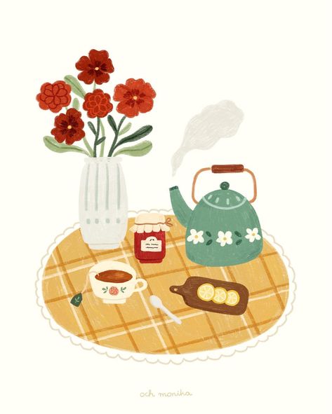 Tea Illustration, Cozy Tea, Picture Books Illustration, Simple Joys, Tea Break, Ap Art, Scrapbook Journal, Illustration Character Design, Beautiful Blooms