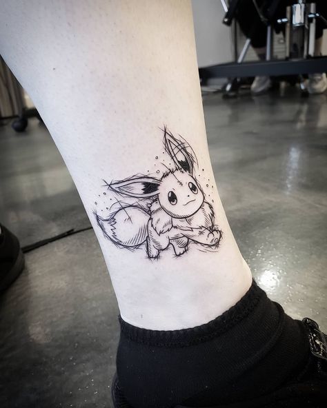 Small Eevee Tattoo, Simple Pokémon Tattoo, Eevee Tattoo Ideas, Eevee Tattoo Small, Eevee Tattoo Design, Eevee Pokemon Tattoo, Pokemon Tattoo Sleeve, Matching Pokemon Tattoos, Jolteon Tattoo