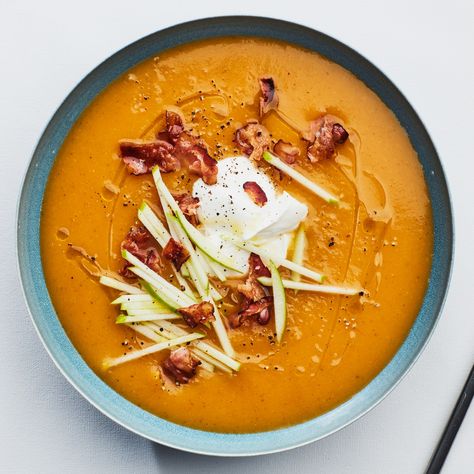 Butternut Squash Soup With Apples and Bacon Recipe | Epicurious Thanksgiving Soup, Apple Soup Recipes, Best Butternut Squash Recipe, Squash Apple Soup, Butternut Squash Apple Soup, Fall Friday, Butternut Squash Apple, Paleo Recipies, Thanksgiving 2022