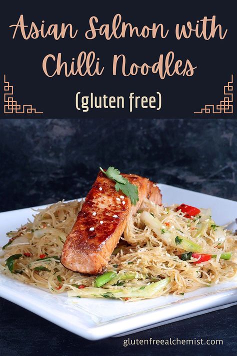 Asian Salmon with Chilli Noodles makes a perfect easy meal. It can be on the table in 30 minutes and is deliciously spiced, flavoursome and nutritious. Made with Tamari soy sauce and rice noodles, it’s also gluten free and dairy free. Chilli Noodles, Kosher Rules, Spiced Salmon, Salmon Noodles, Sweet Chili Sauce Recipe, Gluten Free Salmon, Gnocchi Dishes, Best Salmon Recipe, Asian Salmon