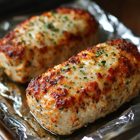 🍗🧄 Enjoy the savory crunch of Garlic Parmesan Chicken Meatloaves! A delightful twist on a classic favorite! 🍗🧄 #ChickenMeatloaf #GarlicParmesan Garlic Parmesan Chicken Meatloaves Ingredients: Ground chicken (1 lb) Garlic, minced (3 cloves) Parmesan cheese, grated (1/2 cup) Breadcrumbs (1/2 cup) Egg (1) Olive oil (1 tbsp) Italian seasoning (1 tsp) Salt and pepper (to taste) Instructions: Preheat oven to 375°F (190°C). Mix all ingredients in a bowl. Form into mini loaves. Place on a baking ... Garlic Parmesan Chicken Mini Meatloaves, Garlic Parm Chicken Mini Meatloaf, Chicken Parm Mini Meatloaf, Loaf Pan Chicken, Chicken Schwarma Loaf Pan, Chicken Meatloaf, Mini Loaves, Garlic Parmesan Chicken, Instagram Recipes