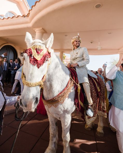 Baraat ready! . . . What is a Baraat some may ask? It is an Indian celebratory wedding procession for the groom, involving live music and dancing. . . 🗒 @aproposcr8ions 🎥 @skypointproductions 📷 @santiagoalmadaphotography 🐴 @kcsclassiccarriage Wedding Procession, Become A Photographer, Indian Fusion Wedding, Phoenix Wedding, Indian Groom, Fusion Wedding, South Asian Wedding, Cultural Events, Indian Wedding Photography