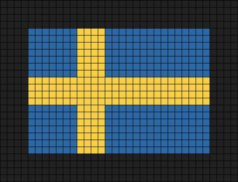 A medium to large pixel art template of the Swedish flag (26 wide, 18 high). Flags Pixel Art, Andorra Flag, European Flags, Sweden Flag, Swedish Flag, Pixel Art Pokemon, Easy Perler Beads Ideas, Easy Pixel Art, Pixel Drawing