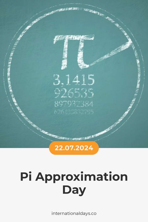 The mathematical constant pi (π) is an irrational number that never ends, and is celebrated on Pi Approximation Day (22/7) and Casual Pi Day ( National Pi Day, Pi Day Humor, Happy Pi Day Images, Fertility Day, United Nations Day, Pi Approximation Day, Bacon Day, Sandwich Day, Education Day