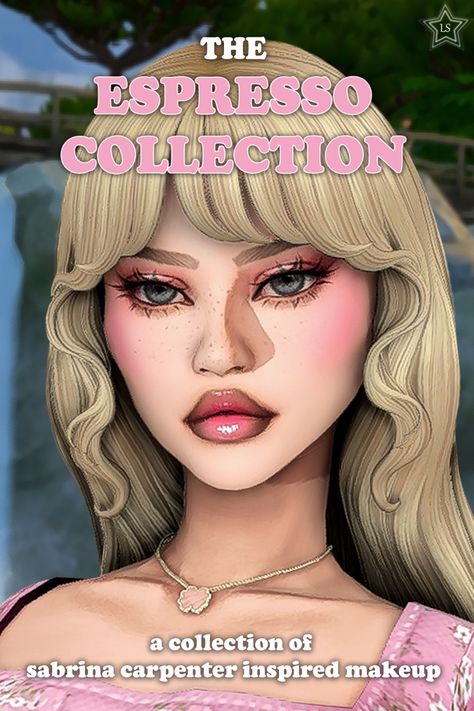 the espresso collection - a collection of sabrina carpenter inspired makeup | Patreon Sims 4 Cc Finds Makeup, Lady Simmer, Best Sims 4 Cc, Sims 4 Cas Background, Makeup Cc, Gender Flags, Sims 4 Cc Makeup, Inspired Makeup, Best Sims