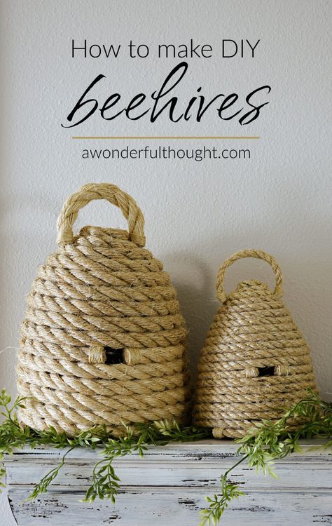 How to make DIY beehives Pinterest image Making A Beehive Craft, Beehive Diy Crafts, Diy Spring Decor Farmhouse, Paper Mache Bee Hive, Diy Bumble Bee, Classy Crafts, Beehive Decor, Bee Hives Diy, Bumble Bee Craft