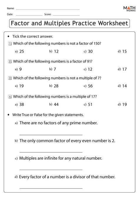 Factors And Multiples Worksheet, Multiples Worksheet, Factors And Multiples, Math Tutorials, Math Learning, Teaching Tips