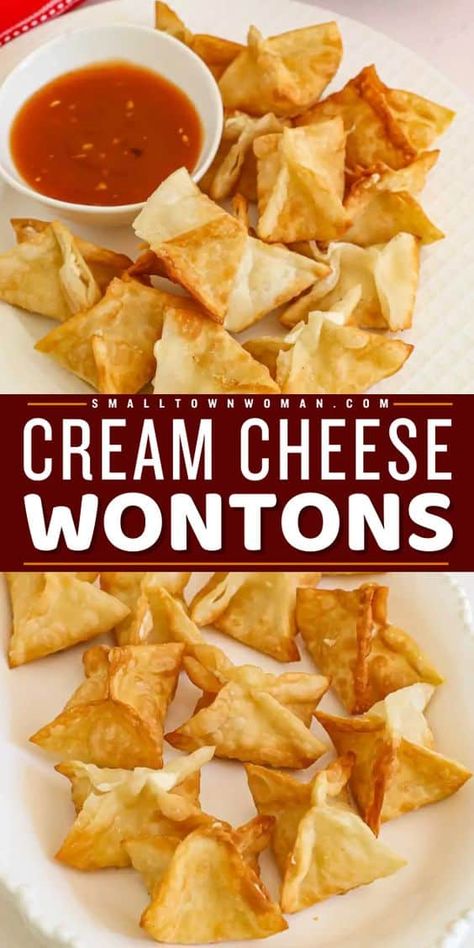 This easy appetizer for a crowd is one of the things to make with wonton wrappers! Crispy with a creamy filling, these homemade cream cheese wonton wrappers are the best game day recipe. Check out what to serve with this fun party snack! Wonton Wrapper Recipes Appetizers, Cream Cheese Rangoon, Wonton Appetizer Recipes, Appetizer For A Crowd, Wonton Appetizers, Wonton Wrapper Recipes, Appetizer Board, Rangoon Recipe, Homemade Cream Cheese