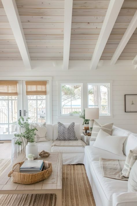 30 Neutral Coastal Decor Ideas That Scream Vacation Mode Coastal Living Room Decor Ideas, Cape House Interior Design, Beach Condo Decorating Ideas, Beach Homes Interiors, Neutral Coastal Living Room, Neutral Coastal Decor, Coastal Decorating Living Room, Beach House Living Room, Modern Farmhouse Bedroom