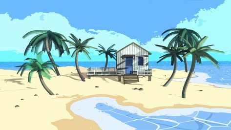 ArtStation - Anime beach house Anime Beach House, Anime Summer Beach, Beach House Concept Art, Anime Beach Background, Beach Illustration Anime, Artstation Anime, Anime Beach House Background, Anime Beach, Monkey Art