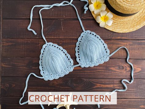 Crochet Bikini Top Pattern on English Crochet Triangle - Etsy Crochet Bra Pattern, Bralette Pattern, Triangle Swim Top, Crochet Triangle, Swimsuit Pattern, Boho Fashion Summer, Crochet Tank Top, Crochet Tank, Triangle Bralette