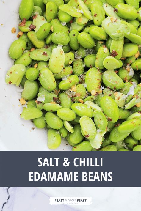 My Salt & Chilli Edamame Beans are inspired by the tasty morsels served by Wagamamas. But with my version, there is no popping beans out of pods or wasting precious seasoning on the inedible bits! Did I mention they’re ready in under 10 minutes? Edamame Recipes, Sweet Chilli Chicken, Steamed Tofu, Edamame Beans, Vegetarian Menu, Appetizers Easy Finger Food, Vegetarian Snacks, Sweet Chilli, Veggie Side Dishes