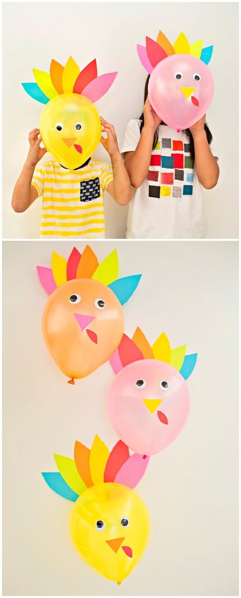 DIY Thanksgiving Turkey Balloons. Cute and easy turkey craft for kids or decor for your Thanksgiving table. Turkey Balloons, Turkey Craft For Kids, Turkey Crafts, Thanksgiving Decorations Diy, Easy Turkey, Balloon Crafts, Turkey Craft, Dinosaur Crafts, Diy Thanksgiving