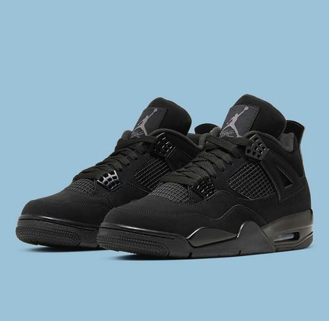 Air Jordan 4 Black Cat, Cool Nike Shoes, Jordan 4 Black, Nike Air Max White, Drip Outfit Men, Nike Shoes Girls, Jordan 4s, Black Jordans, Jordan Shoes Retro