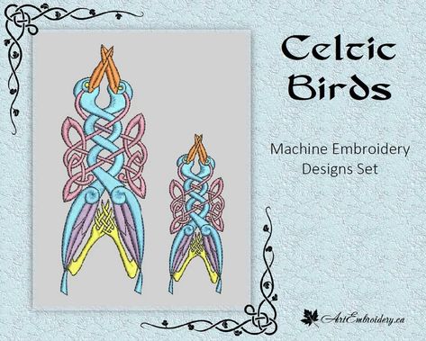 Celtic Two Intertwined Birds Embroidery Designs Set 1 for | Etsy Australia Quilt Cushion, Celtic Images, Clothing Decoration, Birds Embroidery Designs, Embroidery Design Sets, Bird Embroidery, Textile Fiber Art, Macrame Tutorial, Embroidery Software