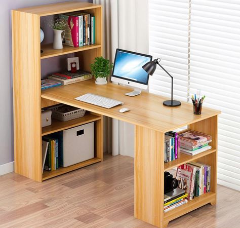 Bookshelf Table, Diy Computer Desk, Computer Desk With Shelves, Large Bookshelves, Study Table Designs, Corner Computer Desk, Furniture Bookshelves, Office Workstations, Bookshelf Desk