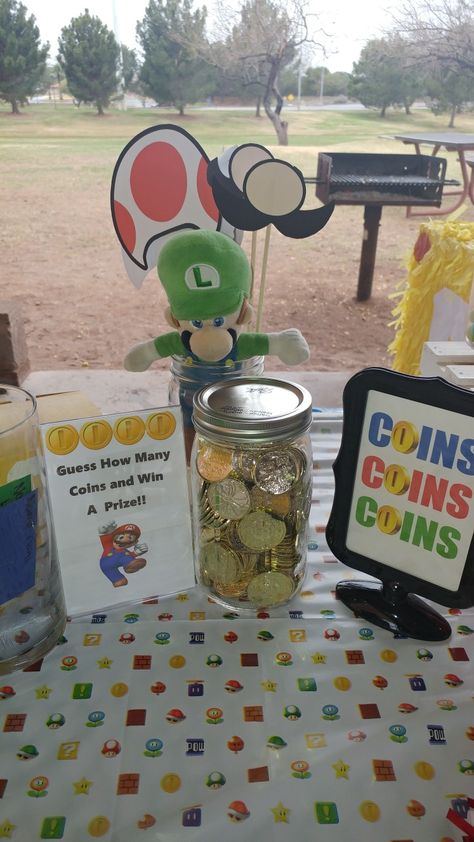 Mario Brothers Party Games, Diy Super Mario Party Games, Mario Party Games Diy, Mario Brothers Birthday Party Ideas Decoration, Super Mario Coins, Mario Birthday Activities, Mario Party Game Ideas, Mario Kart Birthday Party Games, Super Mario Bros Party Games