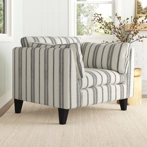 Orion 44" Wide Polyester Armchair Patterned Living Room, Tufted Armchair, New House Living Room, Tufted Arm Chair, Chair And A Half, Grey Upholstery, Wood Arm Chair, Parsons Chairs, Coastal Farmhouse