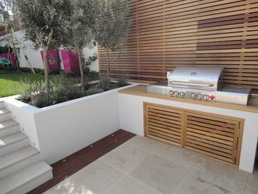 Bbq Area Ideas, Terrazas Chill Out, Outdoor Bbq Area, Outdoor Kitchen Appliances, Contemporary Patio, Barbecue Area, Outdoor Bbq Kitchen, Back Garden Design, Built In Bbq