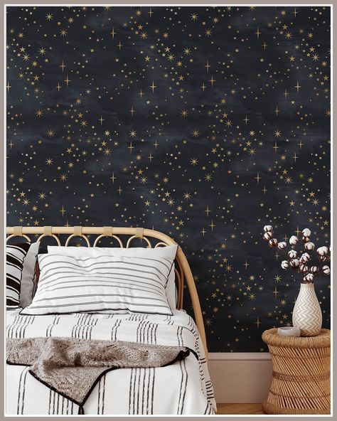 Starry Night Peel and Stick Wallpaper | Removable Self Adhesive Space Wallpaper | Kid's Room Interior | Peel and Stick Wallpaper (1 roll 24" W x 96" H) Space Themed Wallpaper, Space Wallpaper, Kids Interior Room, Kids Room Wallpaper, Wallpaper Removable, Prepasted Wallpaper, Canvas Texture, Self Adhesive Wallpaper, Decoration Design