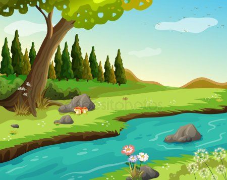 A river at the forest - Stock Vector , #affiliate, #forest, #river, #Vector, #Stock #AD River Bank Drawing, River Drawing, Forest Cartoon, Forest Drawing, Casual Art, Forest Illustration, Safari Jungle, Paint Night, River Bank